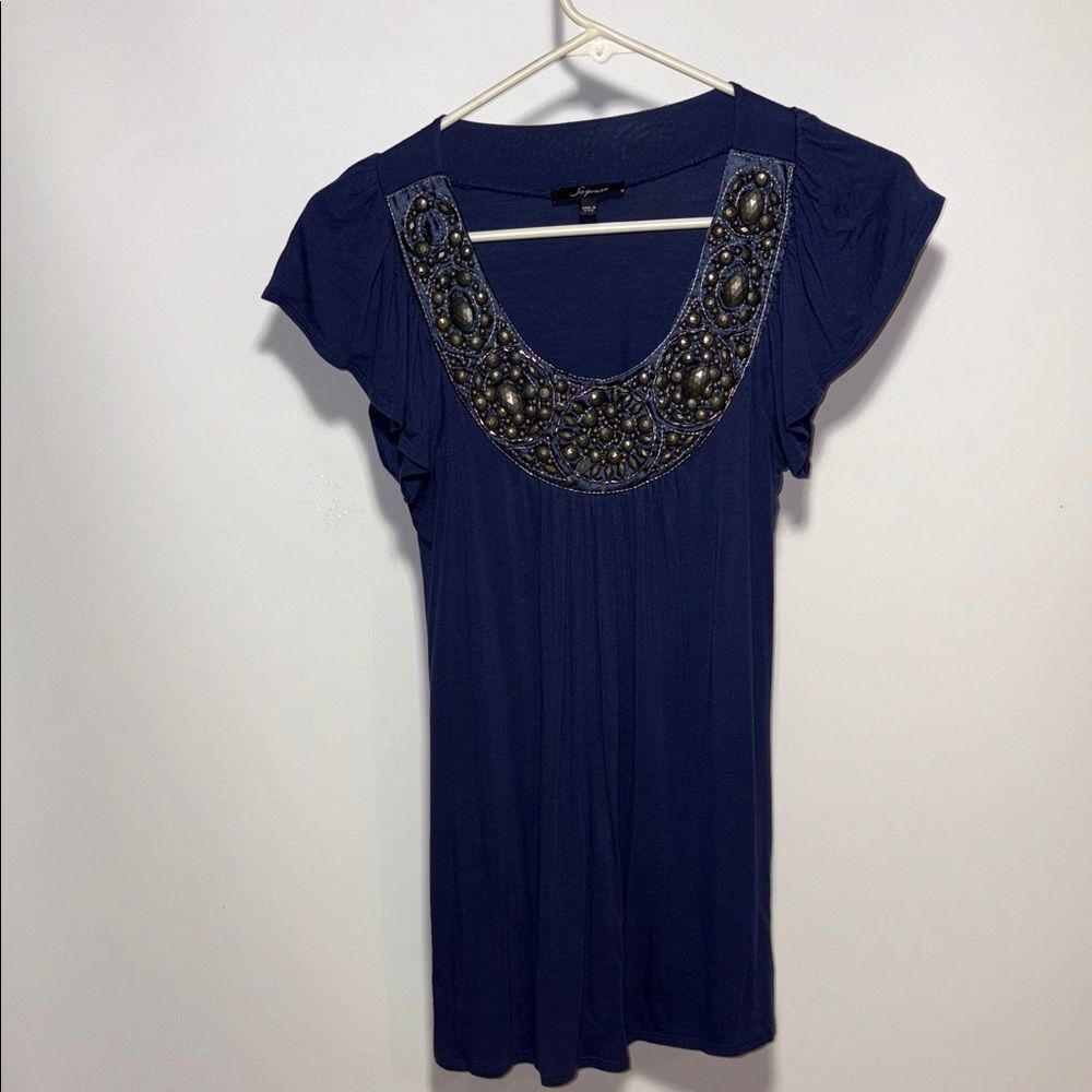 Soprano Navy Embellished Blouse